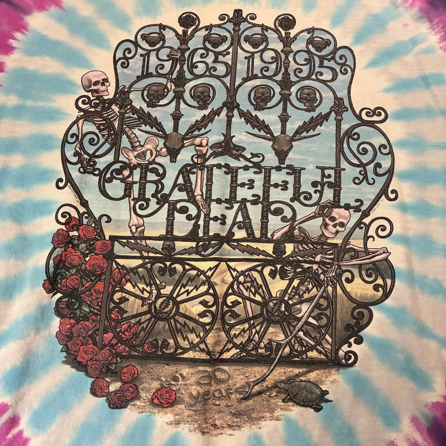 Vintage Tie-Dye Liquid Blue 1995 Grateful Dead 30th Anniversary Tee (2XL)