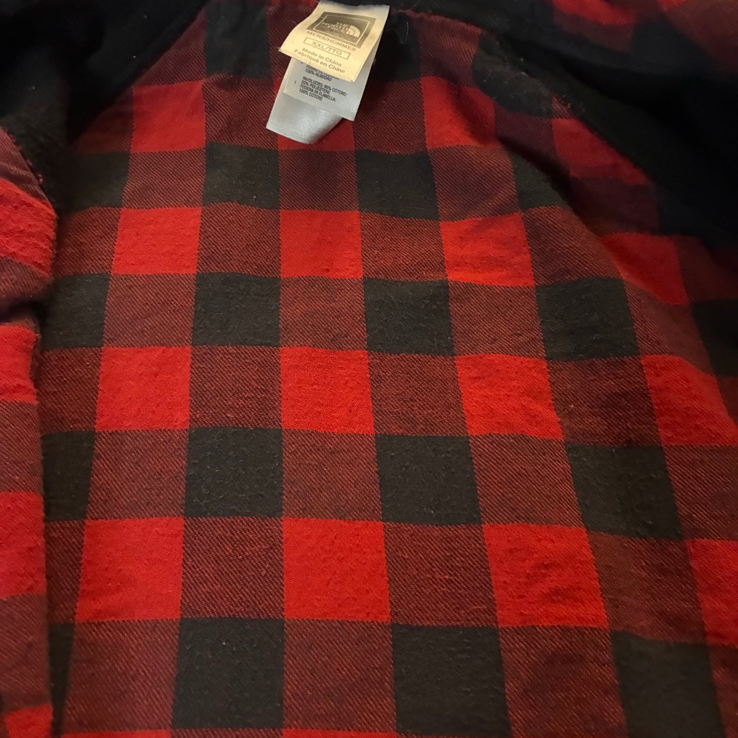 North Face Hooded Full-Zip w/ Buttons + Plaid Flannel Lining (2XL)