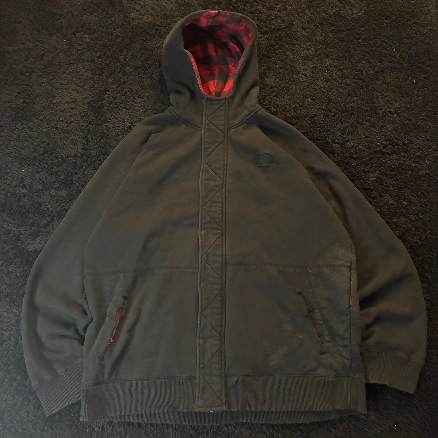 North Face Hooded Full-Zip w/ Buttons + Plaid Flannel Lining (2XL)