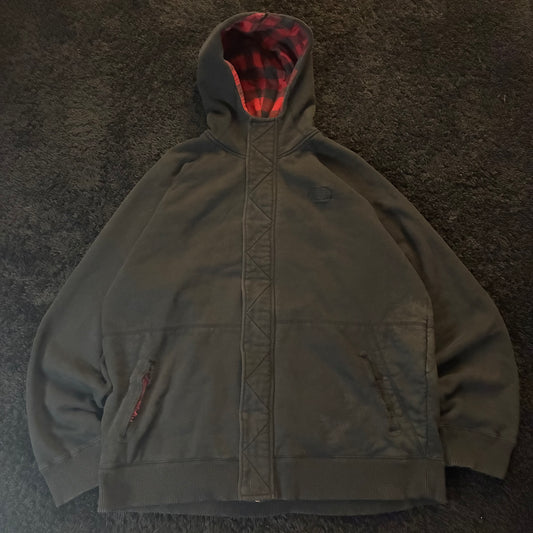 North Face Hooded Full-Zip w/ Buttons + Plaid Flannel Lining (2XL)