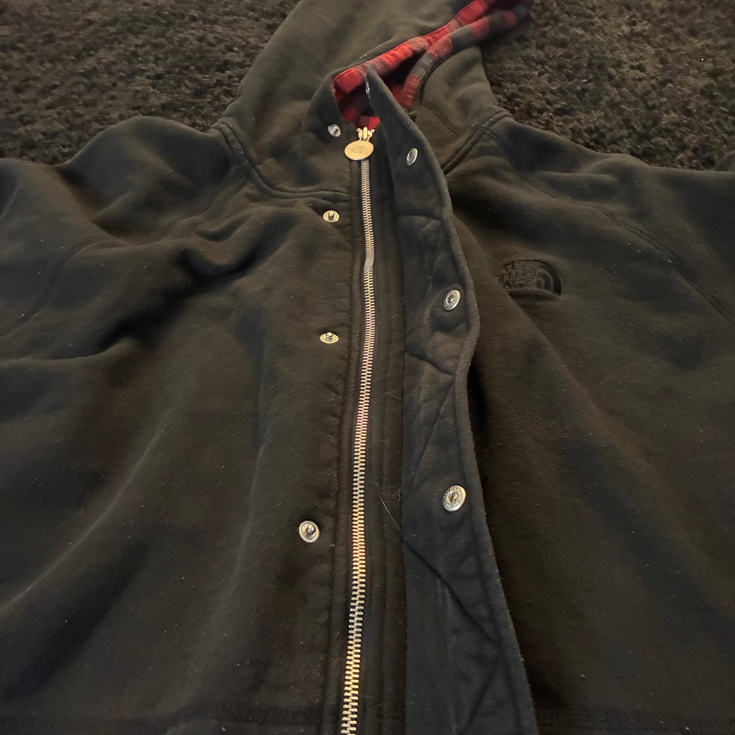 North Face Hooded Full-Zip w/ Buttons + Plaid Flannel Lining (2XL)
