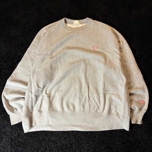 Champion Reverse-Weave Crewneck w/ Embroidered Skull-Heart Patch (3XL)