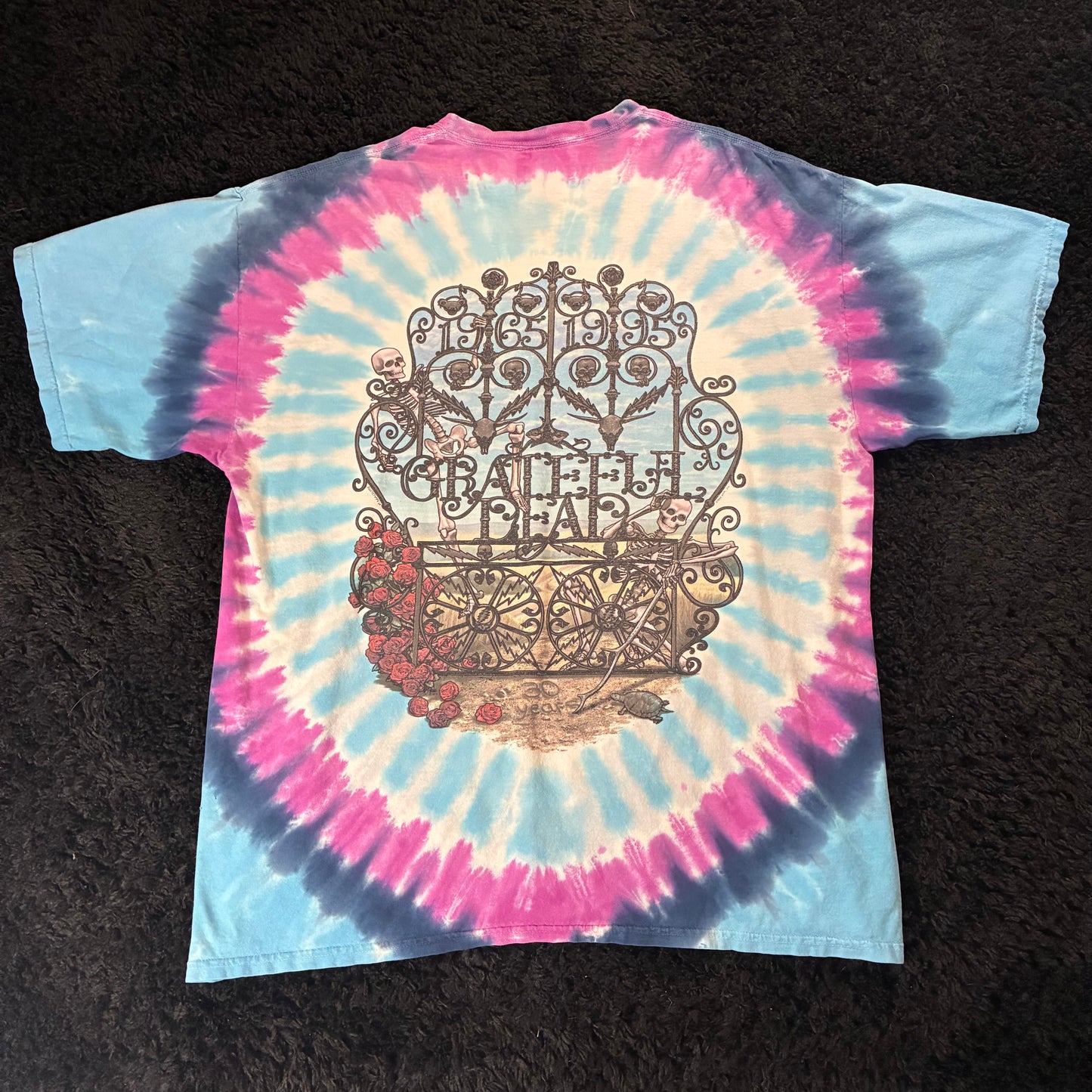 Vintage Tie-Dye Liquid Blue 1995 Grateful Dead 30th Anniversary Tee (2XL)